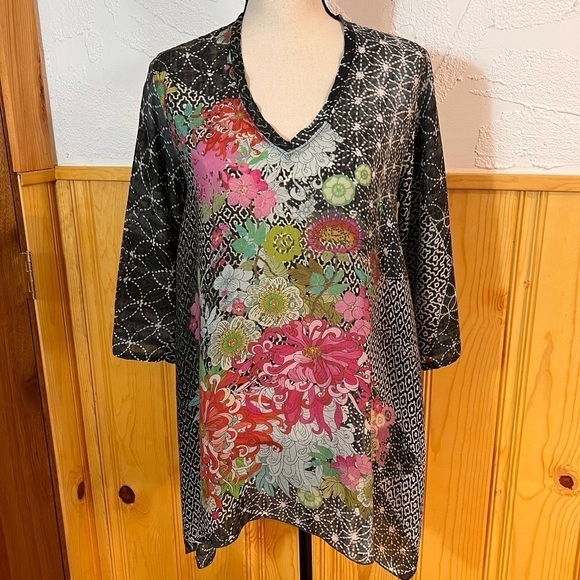 Johnny Was Tami Embroidered Eyelet Floral Print Tunic Top Sz-XS - Picture 2 of 9